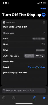 Screen shot of ssh shortcut on iPhone